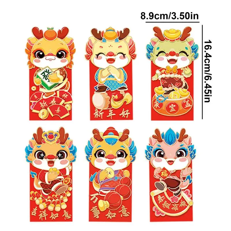 Lucky Money Envelopes Year of The Dragon packst Cute Cartoon shape money bags 6Pcs 3D Lucky omen gift packs festival accessories