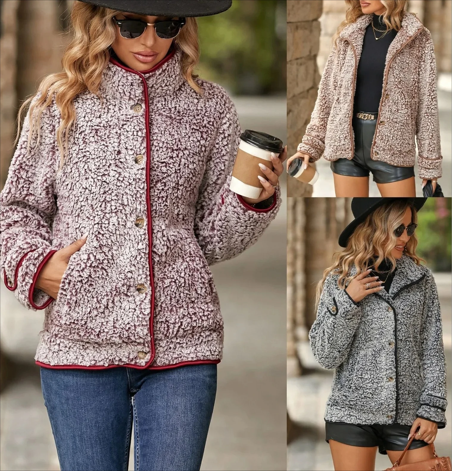 

Модная европейская женская однобортная шерстяная куртка с длинными рукавами и лацканами, фланелевая