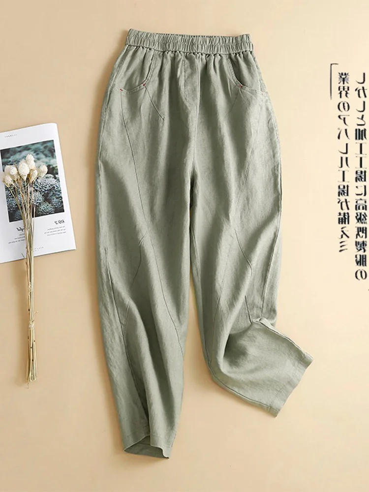 Pantaloni stile harem in lino e cotone giapponese Sle donna estate allentata dimagrante vintage casual nove punti pantaloni carota in lino a vita alta
