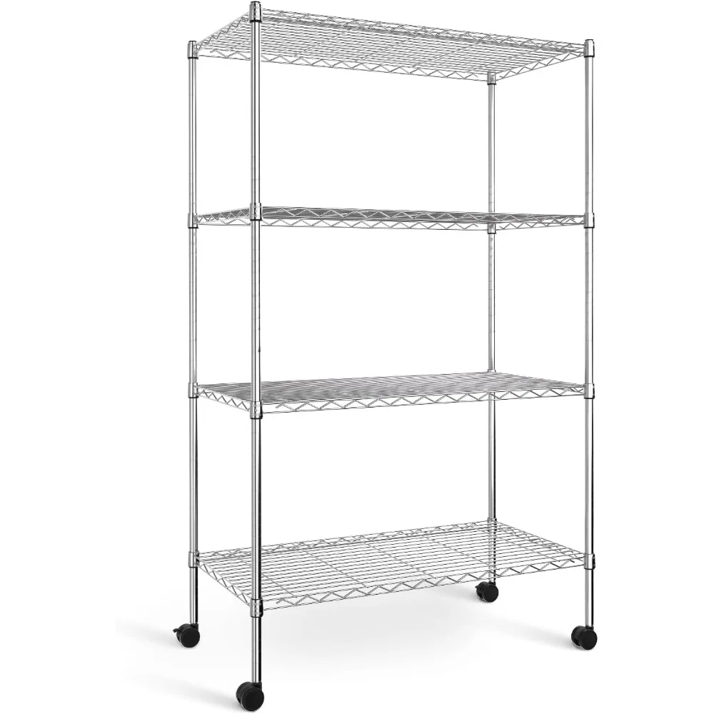 

Heavy Duty 4-Tier Shelving with Wheels, 35.43" D x 17.72" W x 61.02" H Adjustable Steel Organizer Wire Rack 1400 Lb Capacity, C