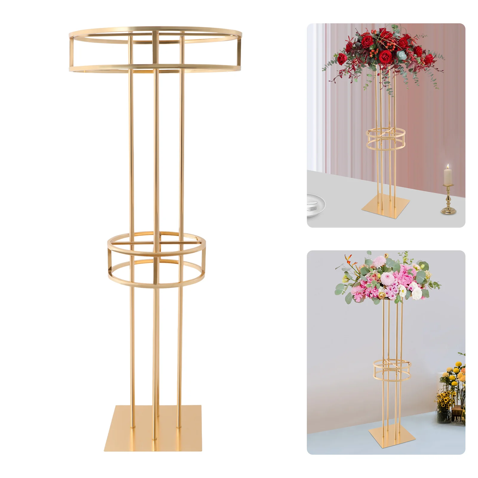 2-layer Golden Metal Flower Stand Banquet Guide Frame High Load-bearing Display Stand Decorative Flower Base