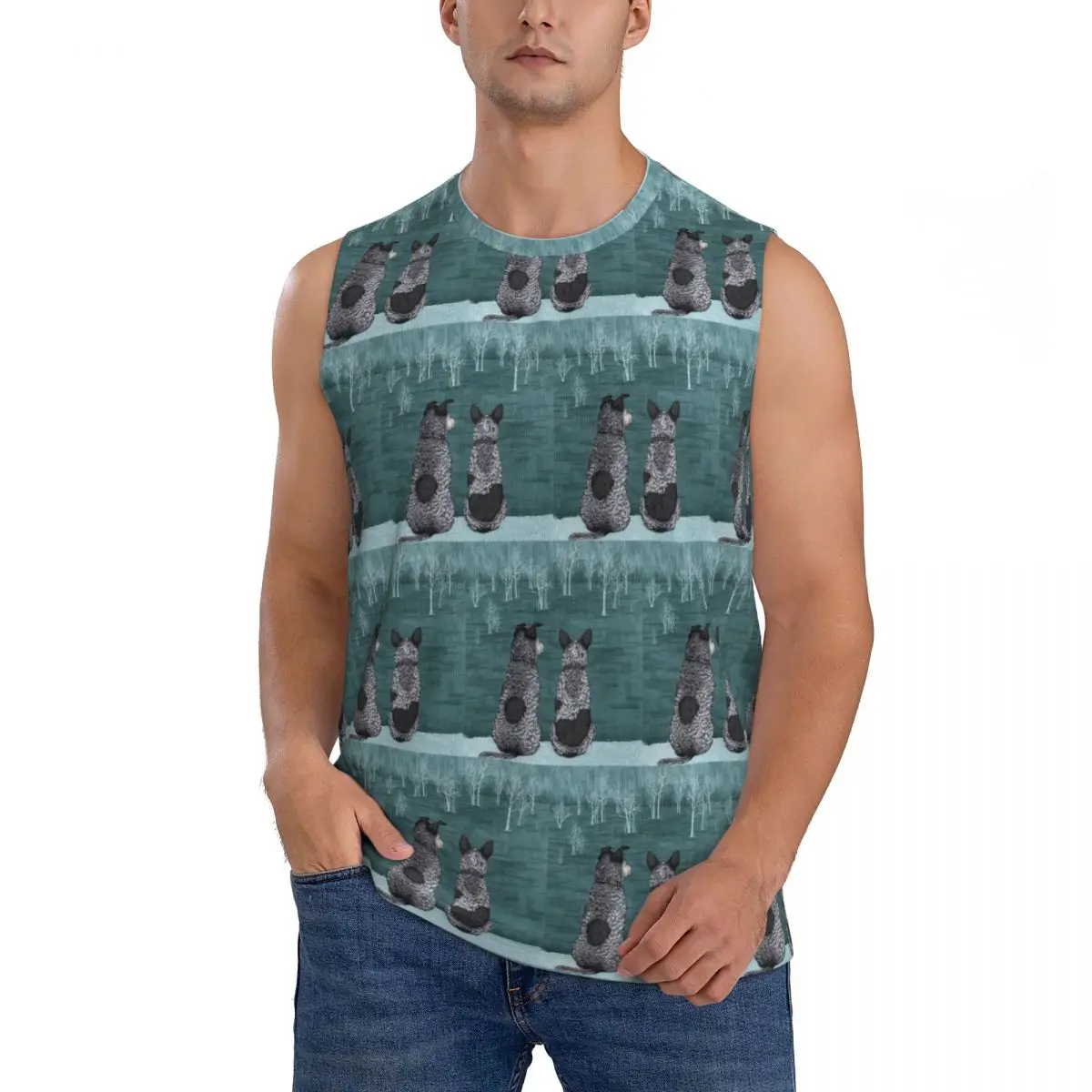 Australian Cattle Dog Blue Heeler Men Sleeveless Tank Tops Quick Dry Breathable Gym Fitness Running Summer Casual Sport Vest
