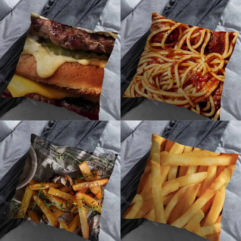 

Food Art Fries Hamburger pillow over living room sofa cushion cover home decoration bedroom room bed pillow cover