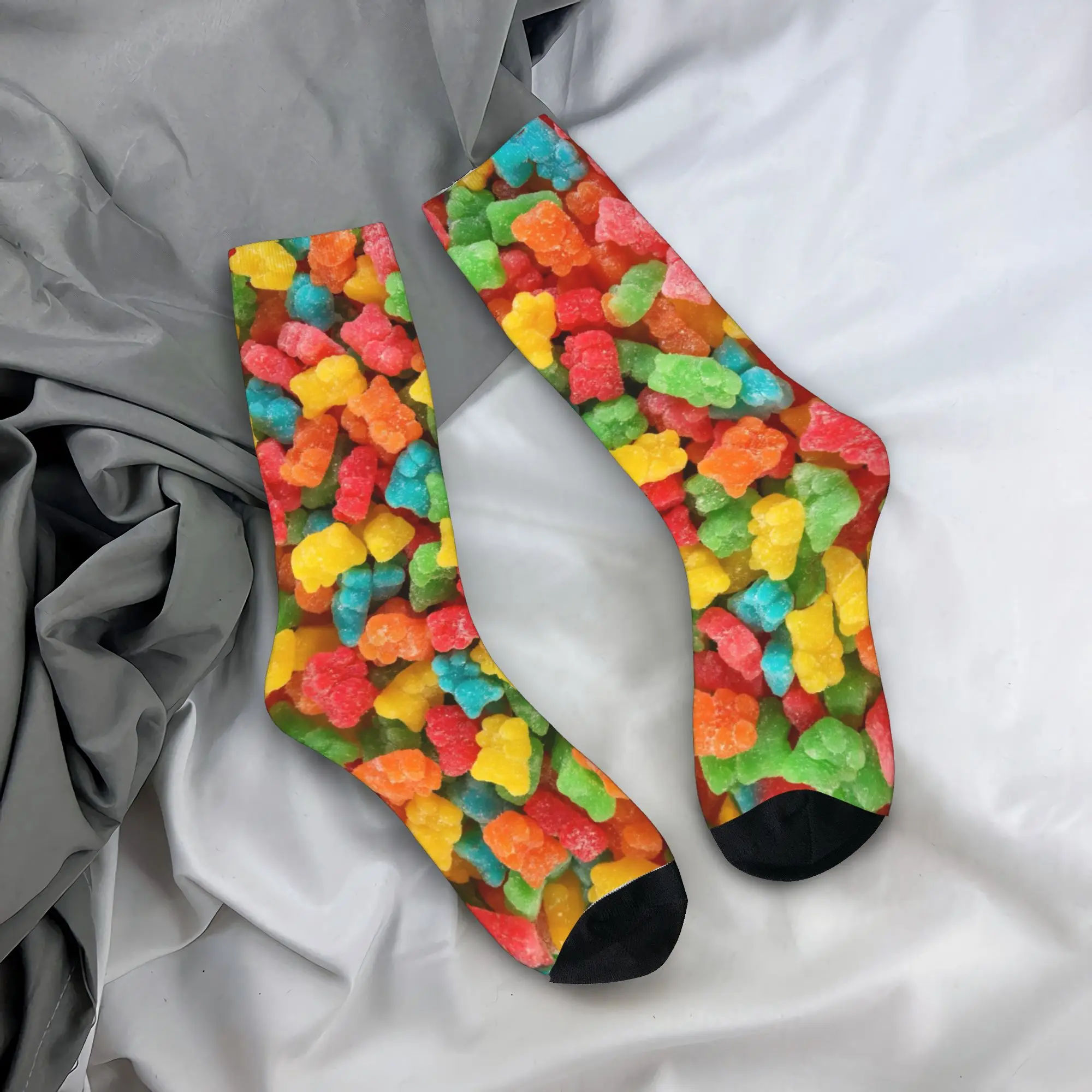 

Sweet Gummy Bear Pattern Socks Colorful Candy Pattern Stockings Anti Bacterial Men Socks Breathable Winter Skateboard Socks