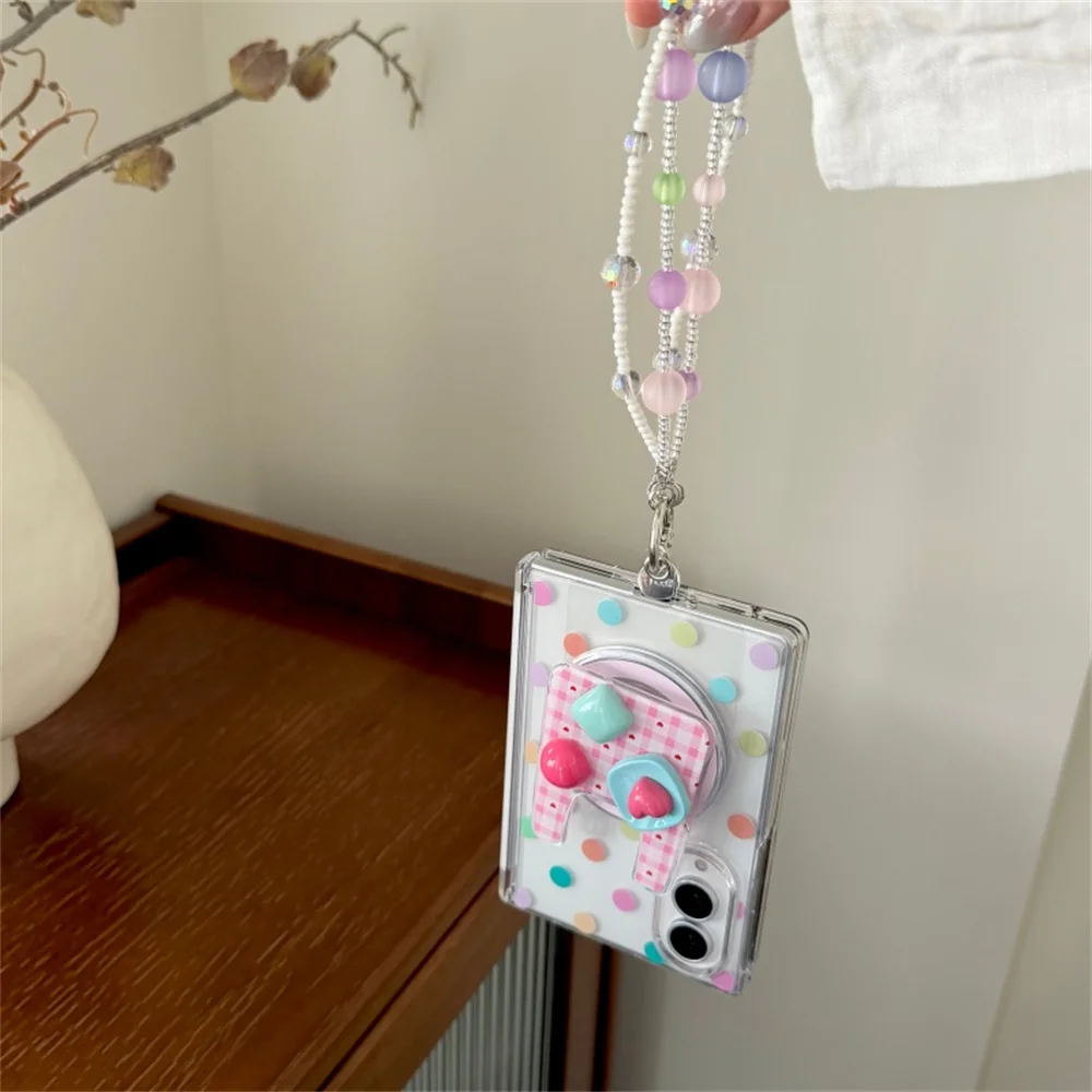 Colorful Polka Dot With 3D Heart Grip Magnetic Phone Case For Samsung Galaxy Z Fold 8 Shockproof Hard Folding Cover For Girls