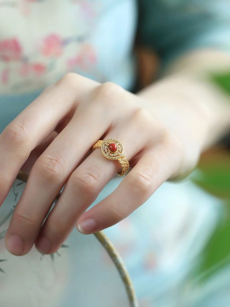 Anel de prata esterlina de ágata Nanhong natural feminino 18k ouro leve luxo anel de alta qualidade