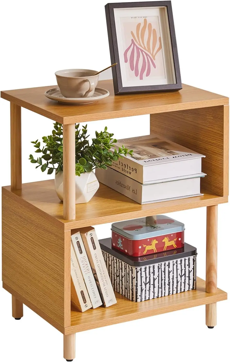 

Прикроватная тумбочка с открытой полкой, прикроватная тумбочка на ножках из массива дерева, S-образный прикроватный столик с 3 ярусами, приставной столик из натурального дерева