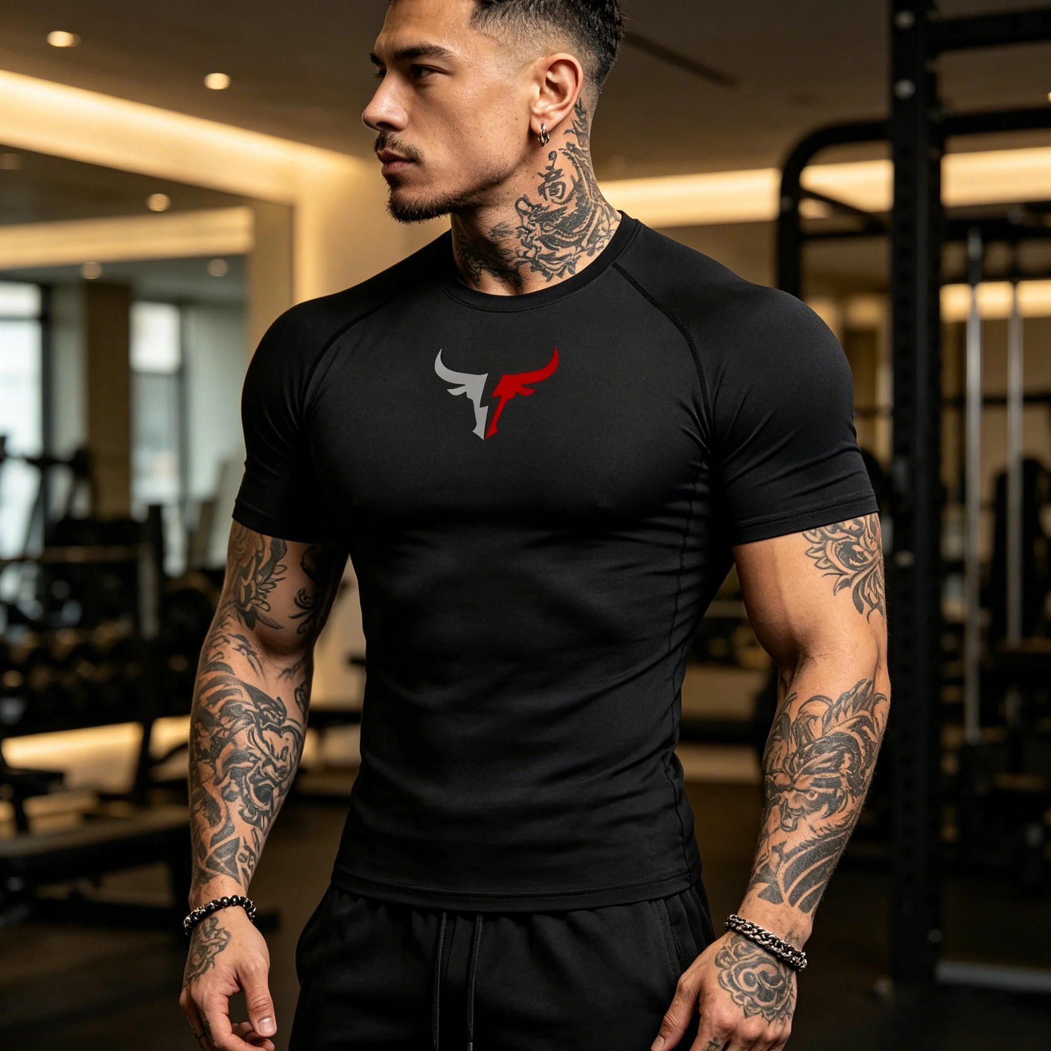 

Мужская компрессионная футболка с изображением головы быка, летняя спортивная одежда, футболка для бега, эластичная быстросохнущая спортивная кофта, толстовка для спортзала S-3XL