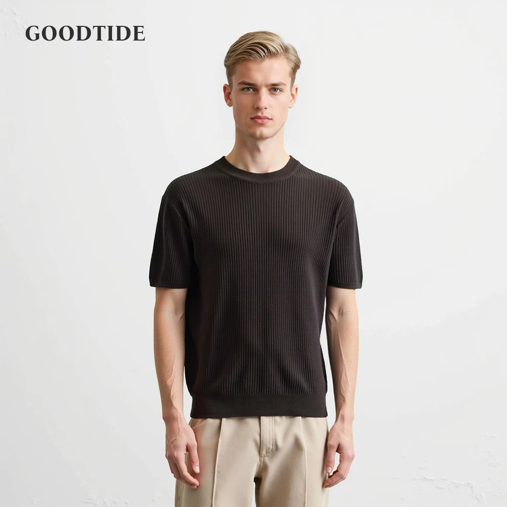 Summer Men Knitted Shirts Short Sleeve T-Shirts Tops Male Fashion Casual Solid Color T Shirt Breathable Tee Men's Clothing