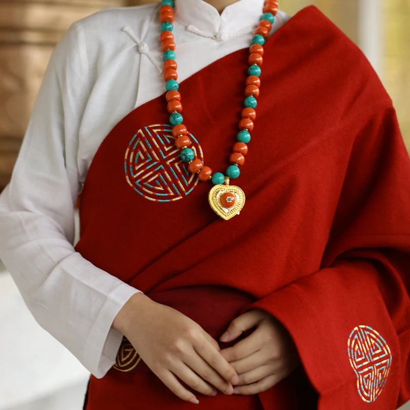 Vestido de baile con bordado rojo para mujer, ropa tibetana, Túnica tibetana, estilo de reconocimiento turístico