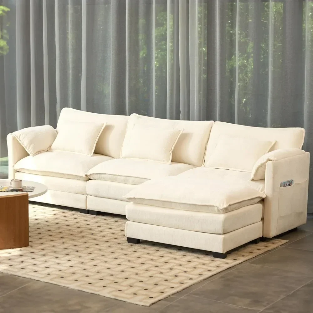 

3 Seat L Shaped Convertible Sectional Sofa Couch, 112'' Chenille Modular Sofa with Removable Pillows and Double Layer Cushions