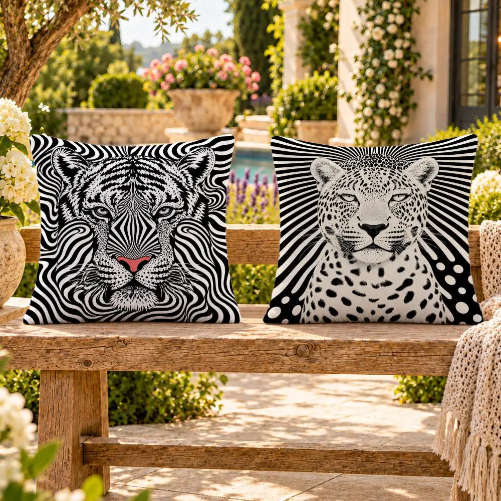 Art Psychedelic Wild Cats Op Art Cushion Cover Soft Plush Throw Pillow Cover Washable Sofa Bed Patio Chair Home Decor