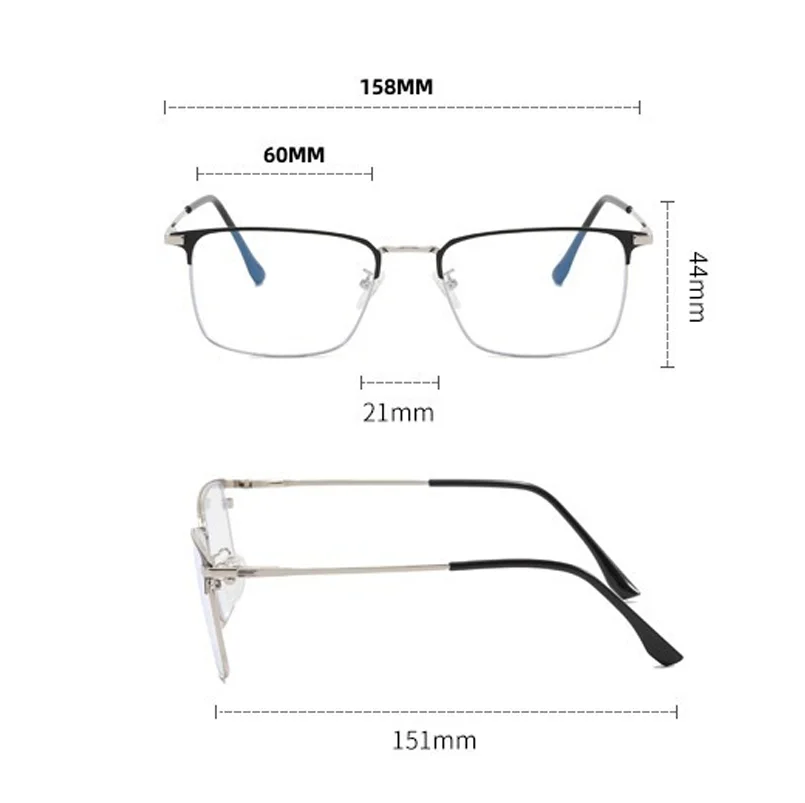 158mm Legierung Quadratische Myopie‑Brille Blaulichtblocker Herren Damen Großes Gestell Für Großen Kopf Optische Rezeptbrille – Detail 9
