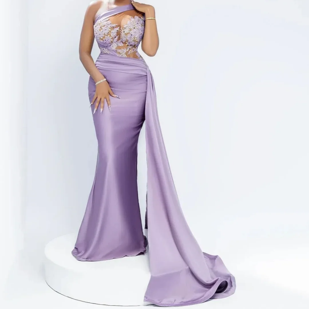 

Elegant One-Shoulder Illusion Ball Dress Mermaid Luxury Evening Dress Decal Beaded Lace Birthday Dress Customized