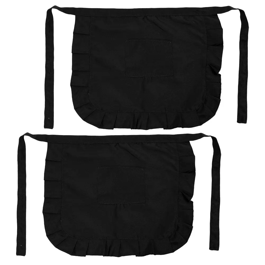 

2Pcs Short Polyester Aprons Black Waist Design for Women Waitresses Restaurant Hotel Use Serving Pockets Practical Gifts
