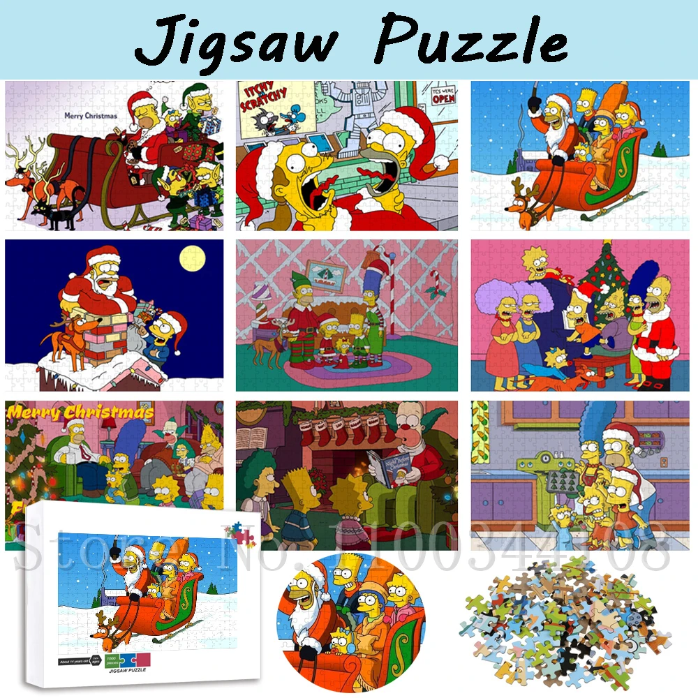 The Simpsons Christmas Jigsaw Puzzles Disney Cartoon Movies 300/500/1000 Pieces Wooden Puzzles for Adults Children New Year Gift