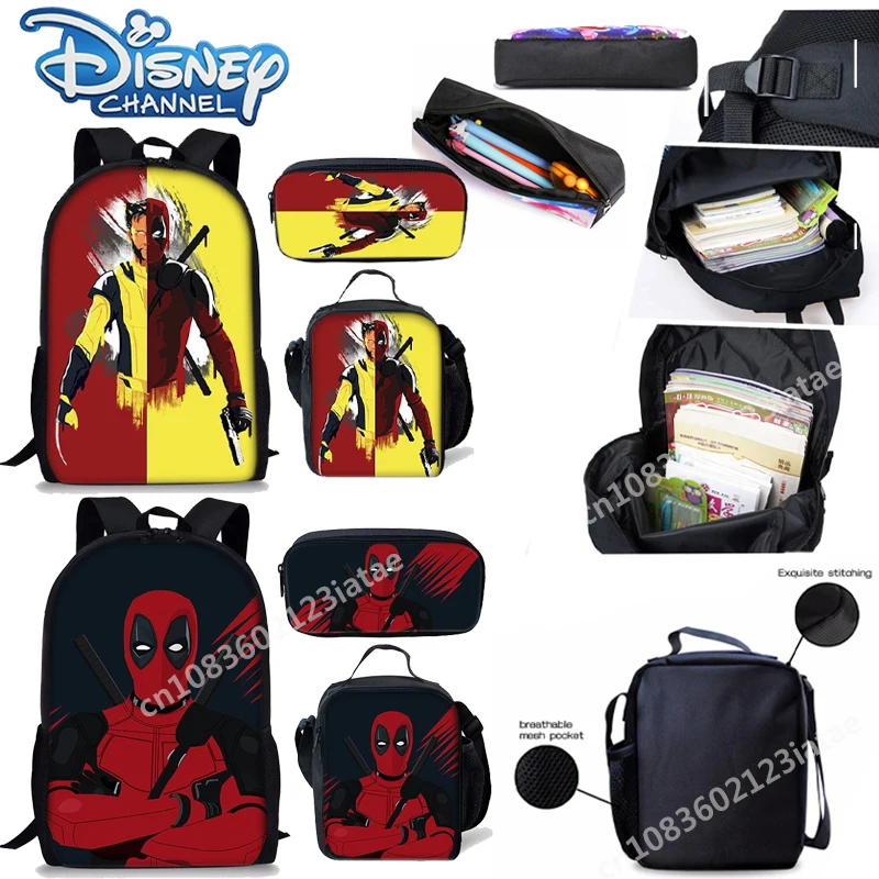 Nuovo Disney Deadpool 3 pacchetto di tre pezzi pacchetto studente borsa per il pranzo portatile borsa per penna di cancelleria zaino di stoccaggio