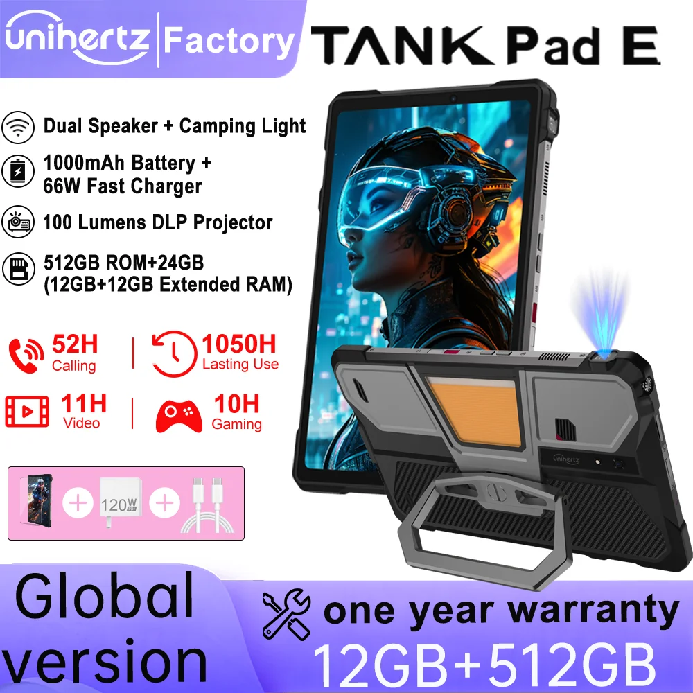 Unihertz 8849 TANK PAD E Rugged Projector Tablet Smartphone 10.95 inch 24GB 512GB 21000mAh 32MP 50MP Camera Android 14 Phone PAD
