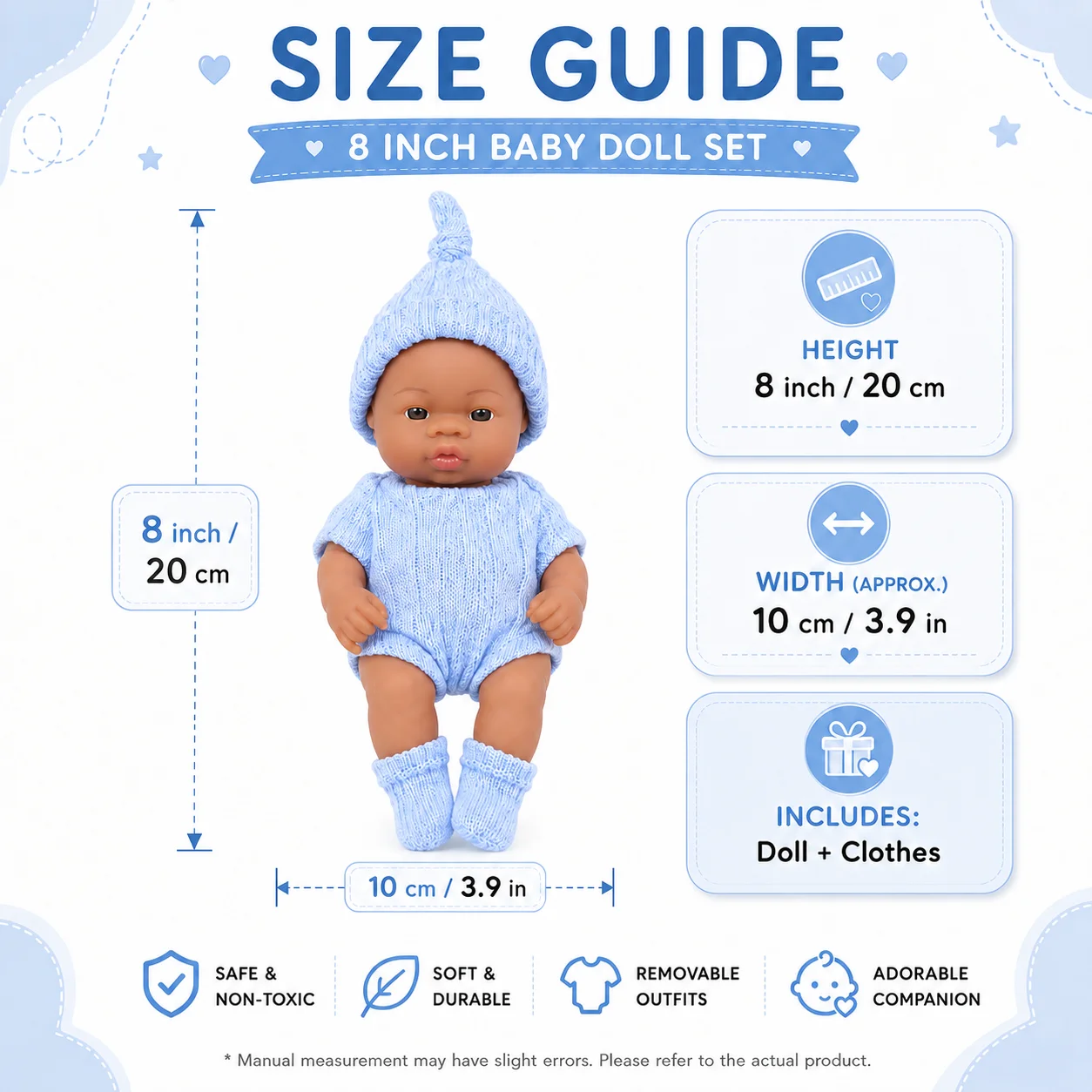 8 Inch 20cm New Brown Lifelike Reborn Doll Newborn Baby Doll Mini Soft Body Vinyl Dolls for Kids Toys Girls Birthday Gifts