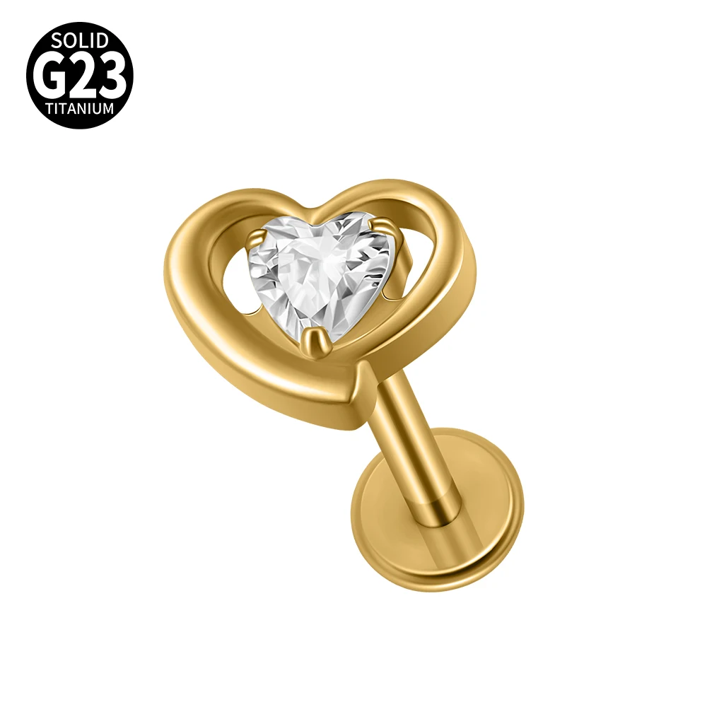 G23 Titanium Moon CZ Internal Thread Labret Piercing Earring