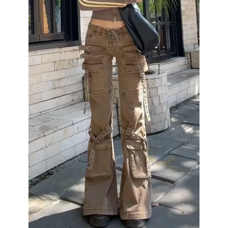 Women's Khaki Baggy Y2k Jeans Harajuku Denim Trousers Vintage Streetwear Japanese 2000s Style Oversize Jean Pants Trashy Clothes