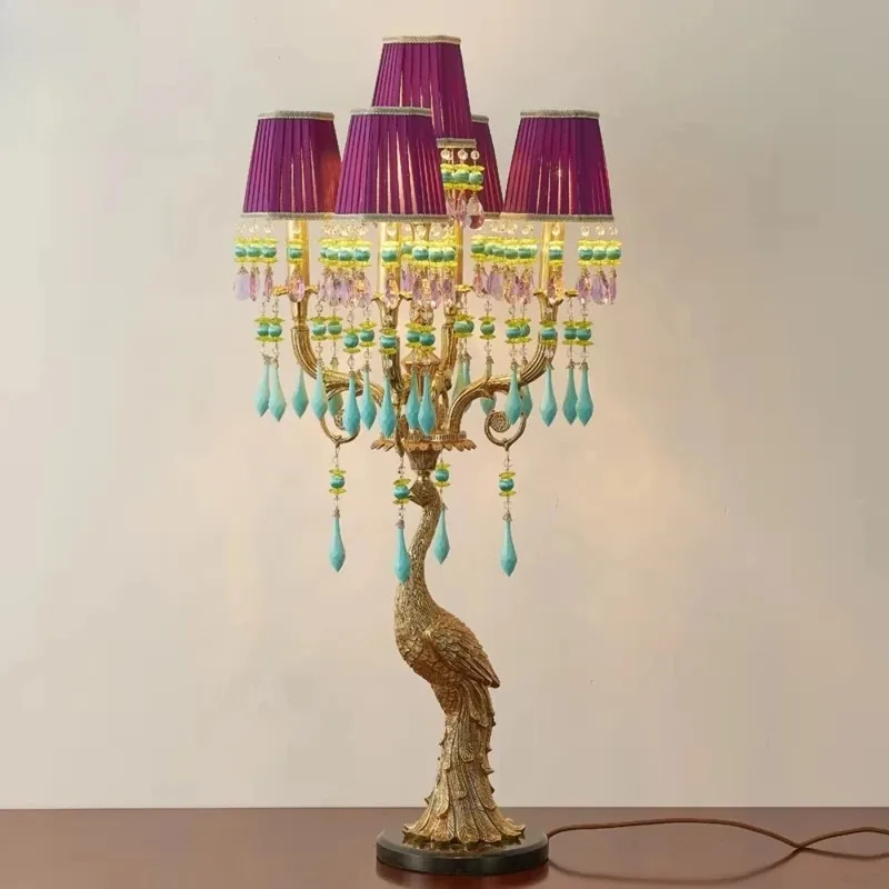 Luxury European brass green fabric French art designer living room bedroom floor lamp