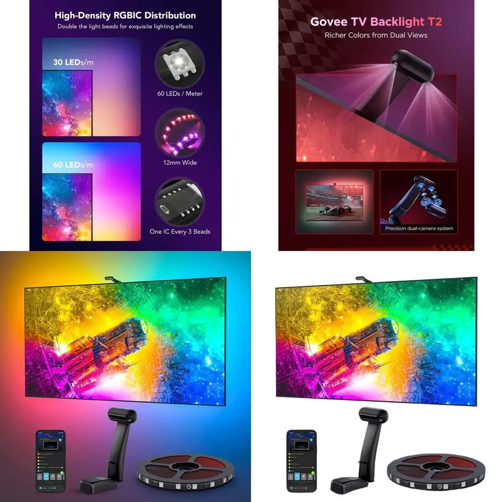 LED Backlit TV with Dual Cameras, 11.8t RGWi-i Strip Lights, 55-65 TVs, Double Bead Lighting, Smart App & Music Sync