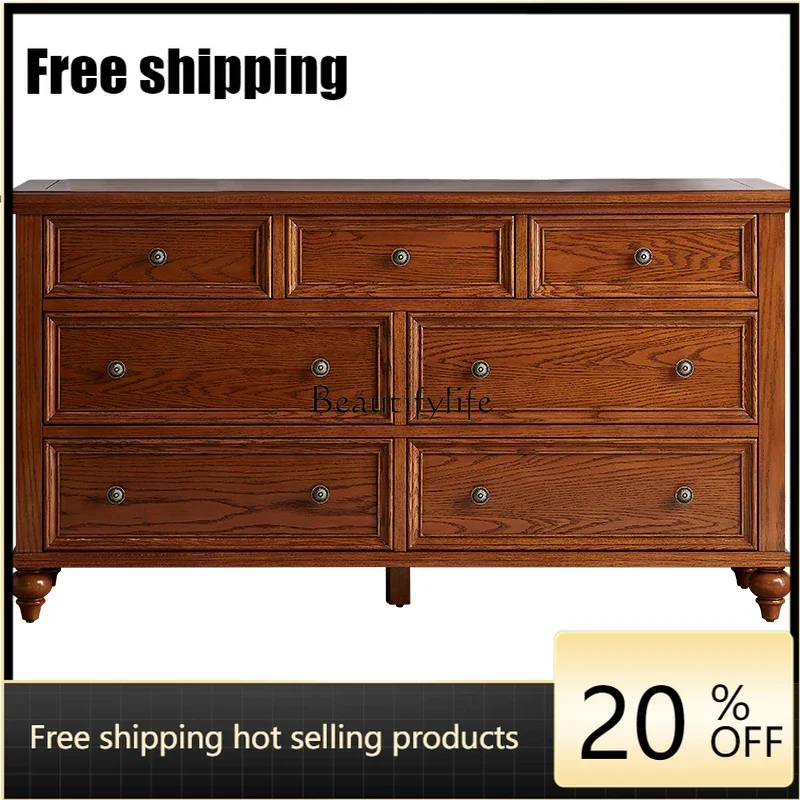 X4 American solid wood 7 chest cabinets retro bedroom bedside 5 chest cabinet storage with drawers