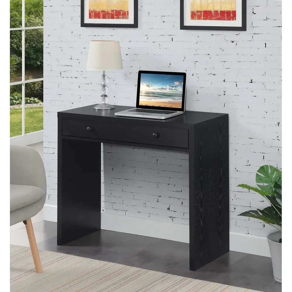 1-Drawer Black Desk Writing Table Students Adults Home Office Simple Contemporary Design Rectangular Shape Easy Assembly Sturdy