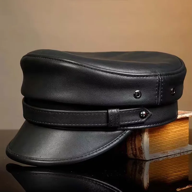 

Кепка из натуральной овчины для мужчин/женщин, плоская кепка, темно-синие шапки, европейская/американская уличная одежда с поясом, уличная кепка Gorro