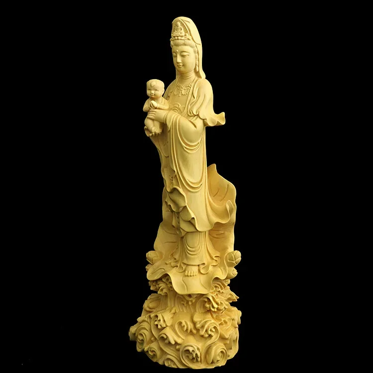 Boxwood Carving Ornaments To Send The Son of Goddess of Mercy Buddha Statue Crafts Ornaments Gifts