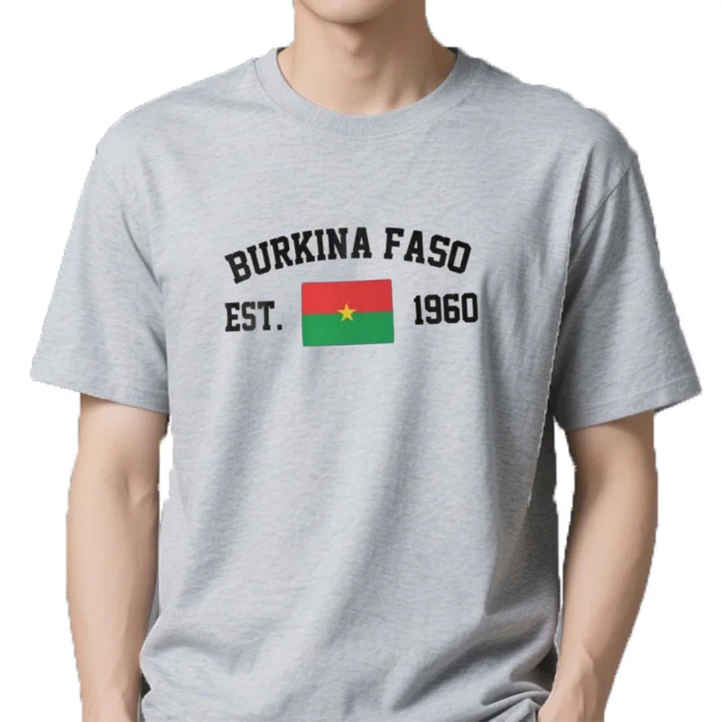 Drapeau Burkina Faso à repasser 100 % coton avec Est. Année marine T-Shirts hommes décontracté femmes vêtements patrioti