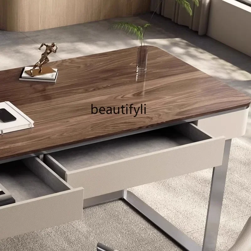 

ss7486 Italian desk Home study Modern simple living room Walnut desk New Light Luxury