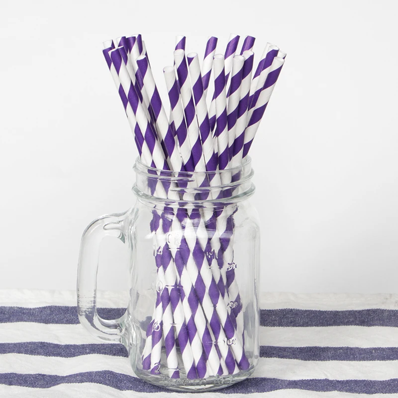 25 pçs/lote Roxo Listradas canudos de papel beber criativo palha Decorações Para Casamento