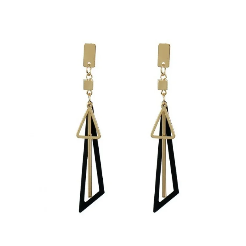 Korean Style Geometric Long Triangle Hollow Tassel Earrings Fashion Niche Design Internet Celebrity Versatile Earrings Clearance
