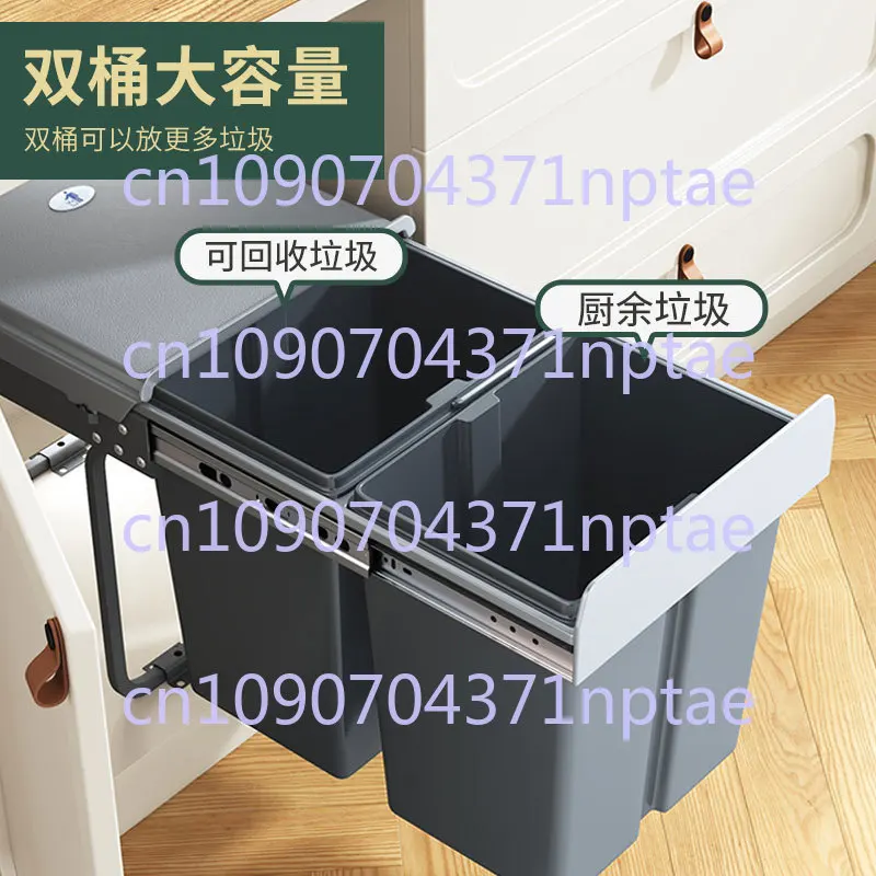 Kitchen Embedded Trash Can, Double Bucket in Cabinet, Household with Lid Pumping Hidden Cleaning Bucket
