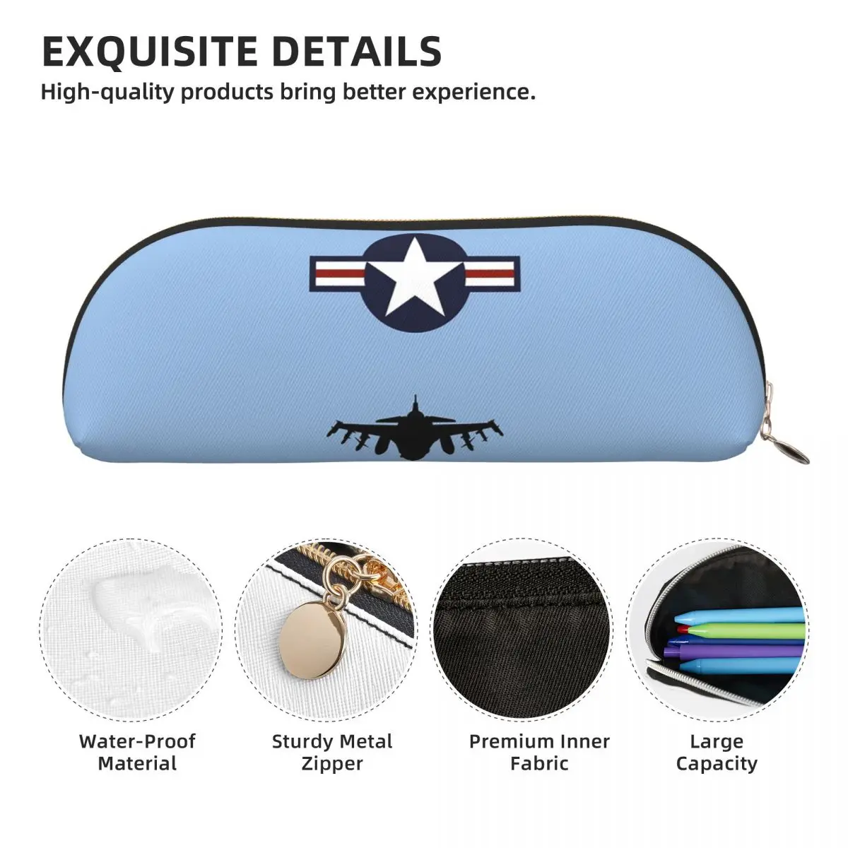القوات الجوية الأمريكية العسكرية F16 تصميم الطائرات مقلمة الحقيبة قلم رصاص تخزين لوازم مكتبية سعة كبيرة صندوق القلم حقيبة أقلام رصاص