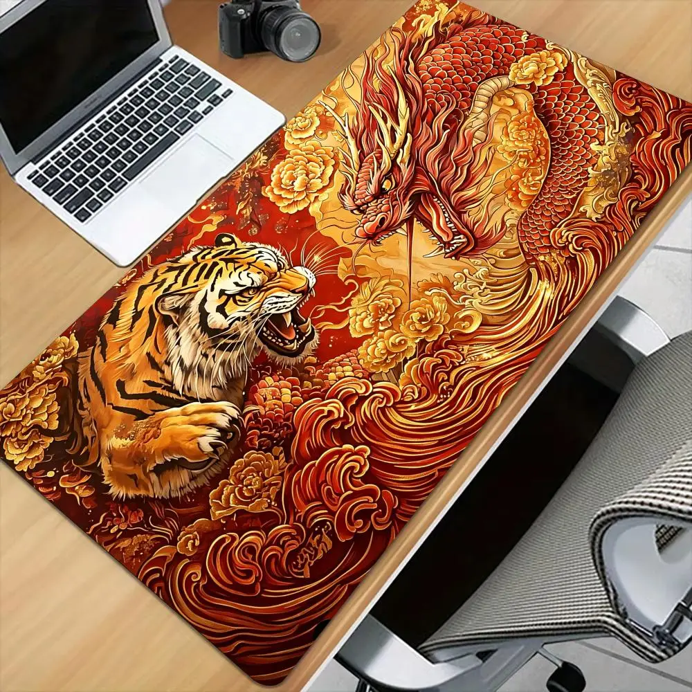 Fierce tiger and dragon Mouse Pad Desk Mat with Stitched Edge XXL Mousepads Rubber Anti-slip Gamer Keyboard Rug Gaming Mats