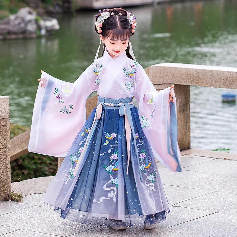 dren's Hanfu Chinese Ancient Style Girls' Traditional Skirt Stage Performance Costume