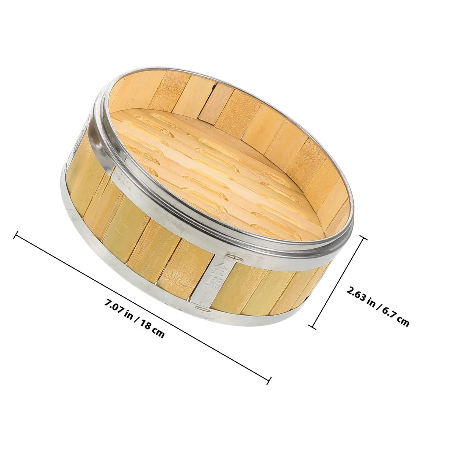 18Cm Wooden Steamer Basket for Dim Sum Bao Buns Sticky Rice Vegetables Stainless Steel Base Traditional Asian