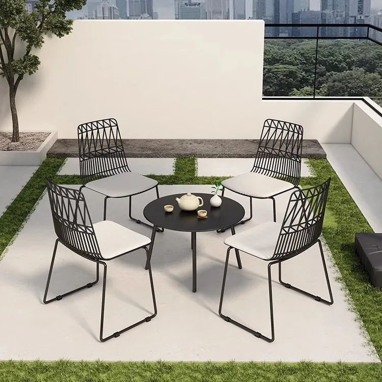 Outdoor metal leisure tables and chairs, courtyard small square tables, commercial external dining tables and chairs