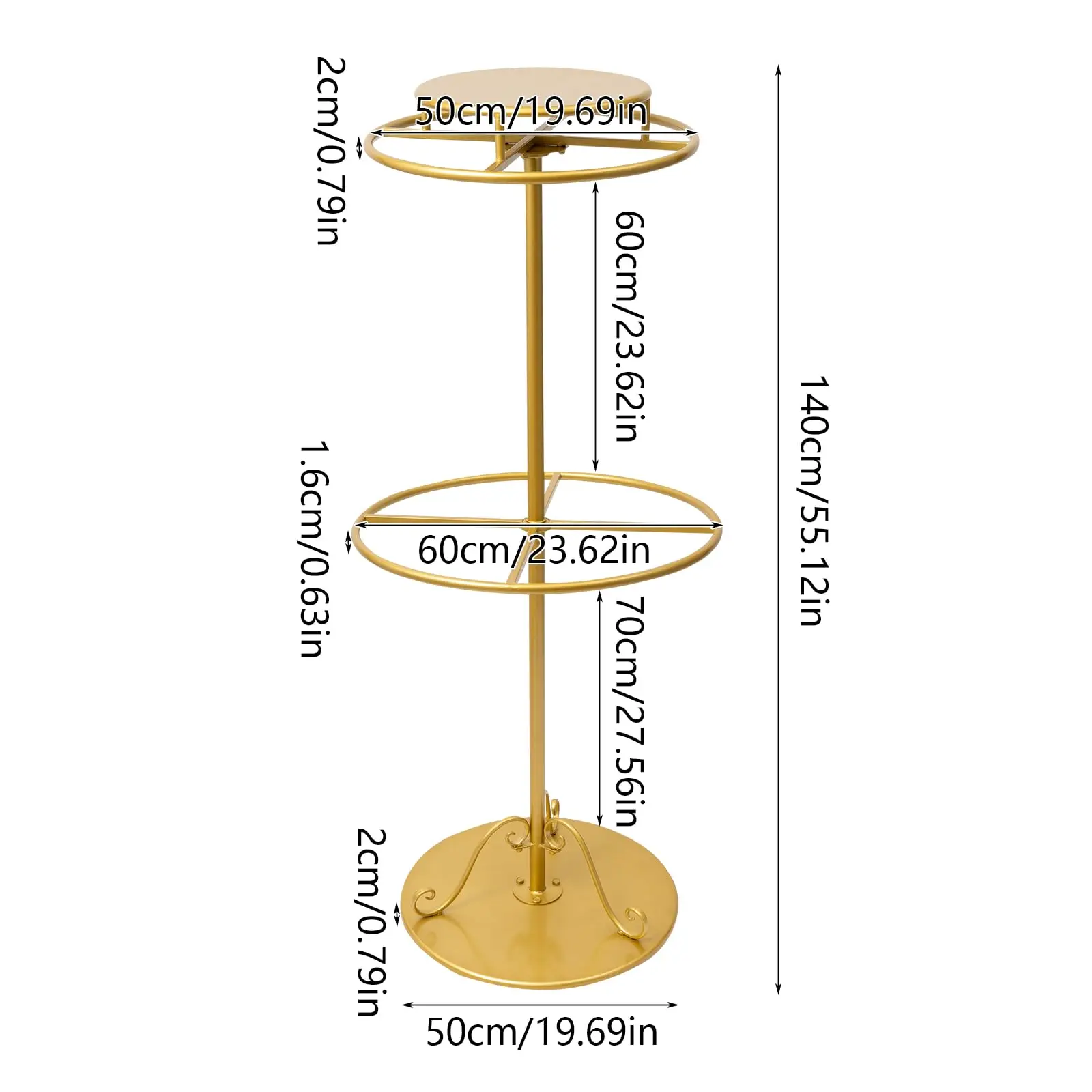 Appendiabiti rotondo ruotabile da 55 pollici di altezza, appendiabiti rotondo al dettaglio a 2 livelli con carico di 50 libbre, Ra circolare in metallo da terra