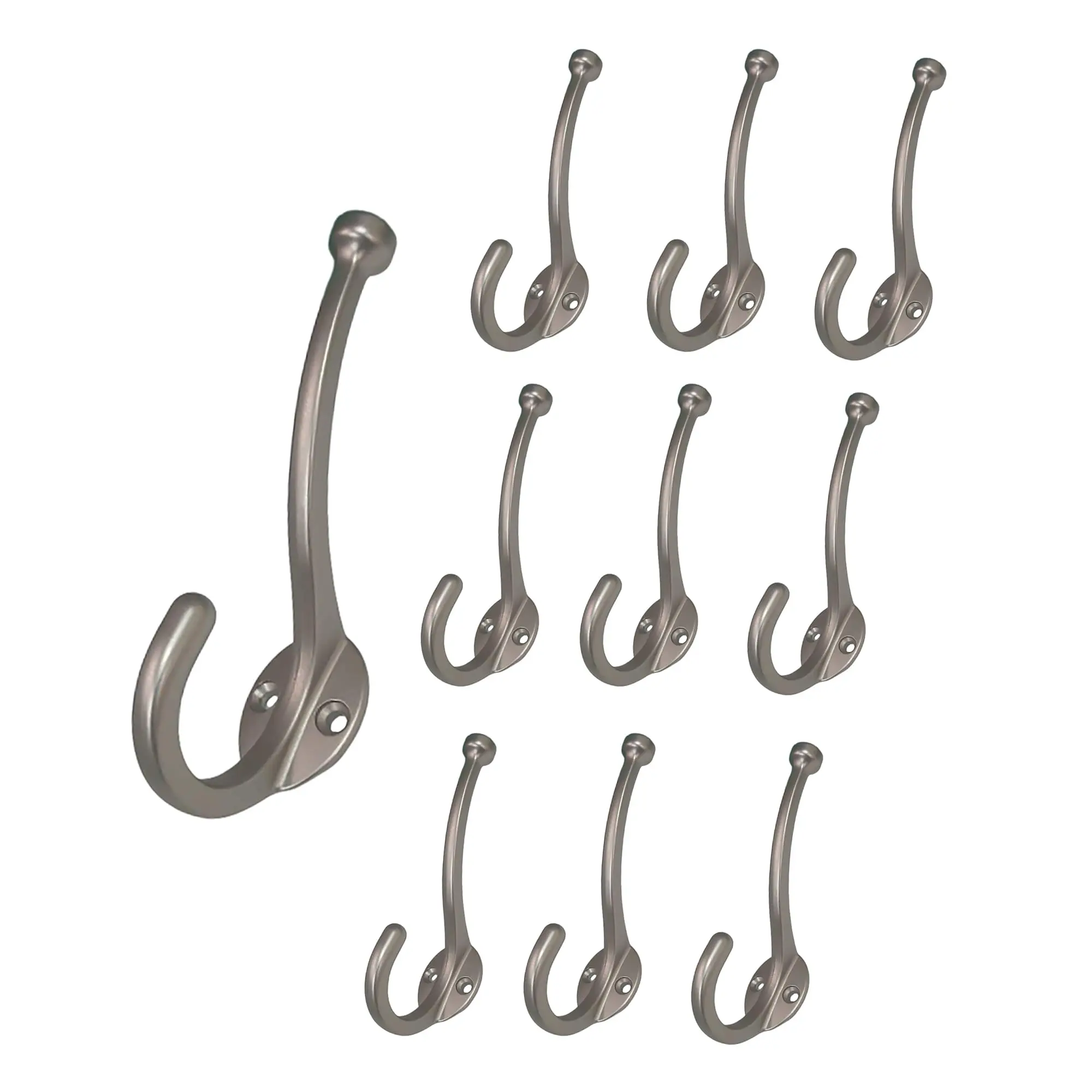 

Matte Nickel Zinc Diecast Wall Coat Hooks – 10-Pack Set For Entryway And Closet Organization