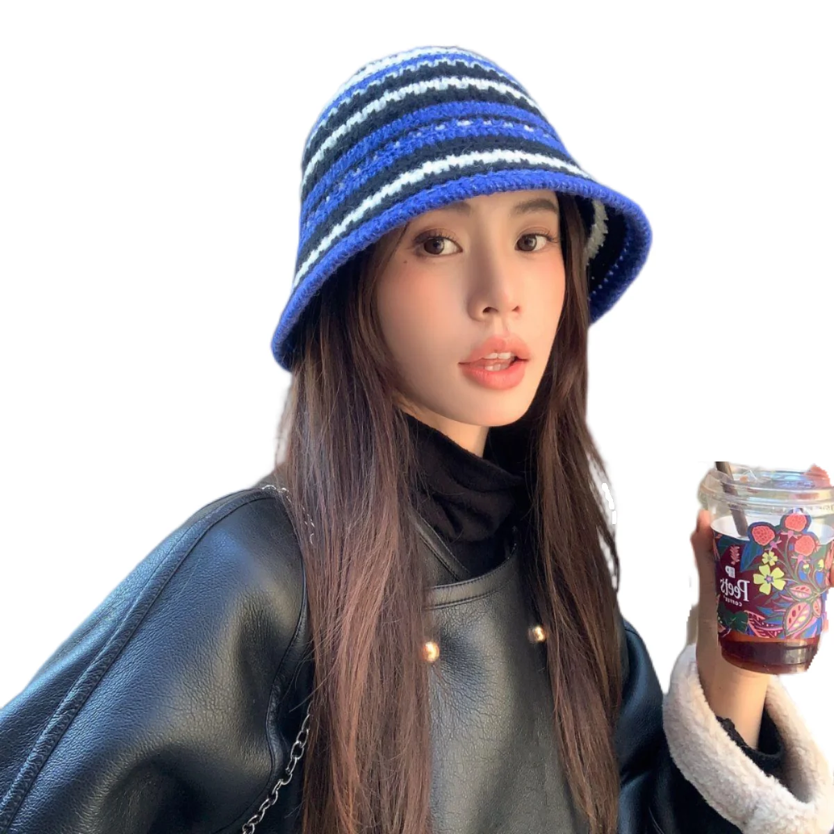 New Winter Colorful Stripe Knitted Bowl Hat for Women Casual Korean Decoration Foldable Sun Visor Hat Face Bucket Hat Panama Cap