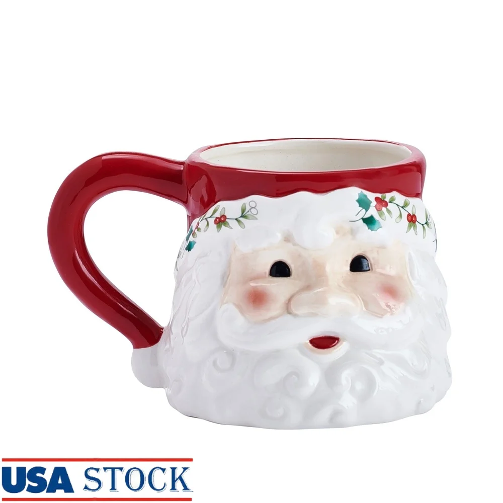 

Керамическая посуда Winterberry, кружка Санта-Клауса, 16 унций, праздничный кофе, чай, горячий шоколад, керамический подарок, рождественский кухонный декор, праздничная посуда