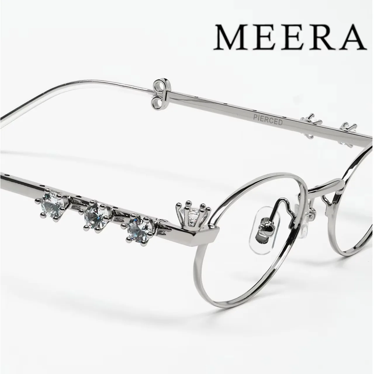 South Korea's new GM glasses designer pure titanium oval silver edge diamond frame can be matched with myopia