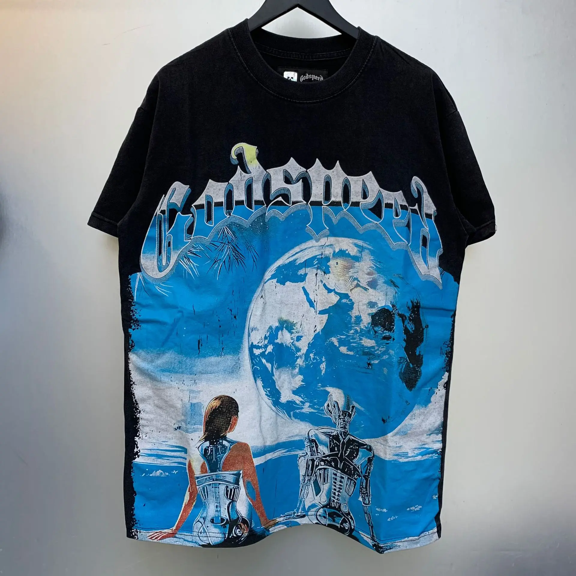 

Oversized Cotton Godspeed T-shirts Racer Skull Print Round Neck Short Sleeve High Street Harajuku Style Tops GOD SPEED Tshirt