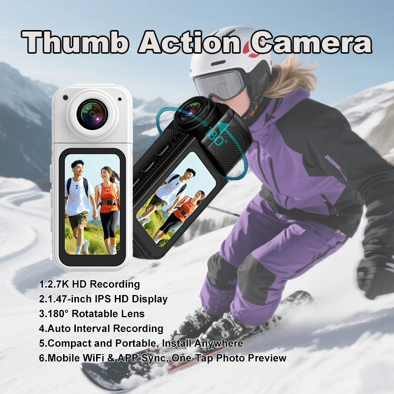 

HD Thumb Action Camera 2.7K 1.47 Inch 180 Angle WIFI Recorder Long Battery Life Portable Mini Motorcycle Outdoor Recording​​