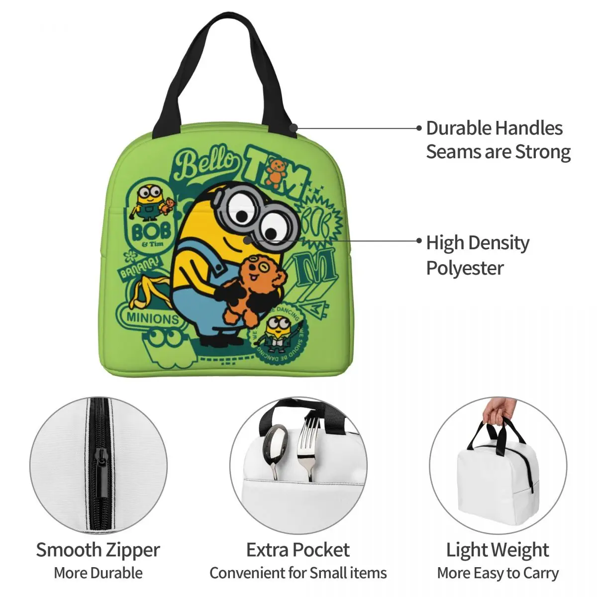 Minions The Rise Of Gru Insulated Lunch Bags borsa termica contenitore per pasti Bob Travel Tote Lunch Box a tenuta stagna Bento Pouch Picnic