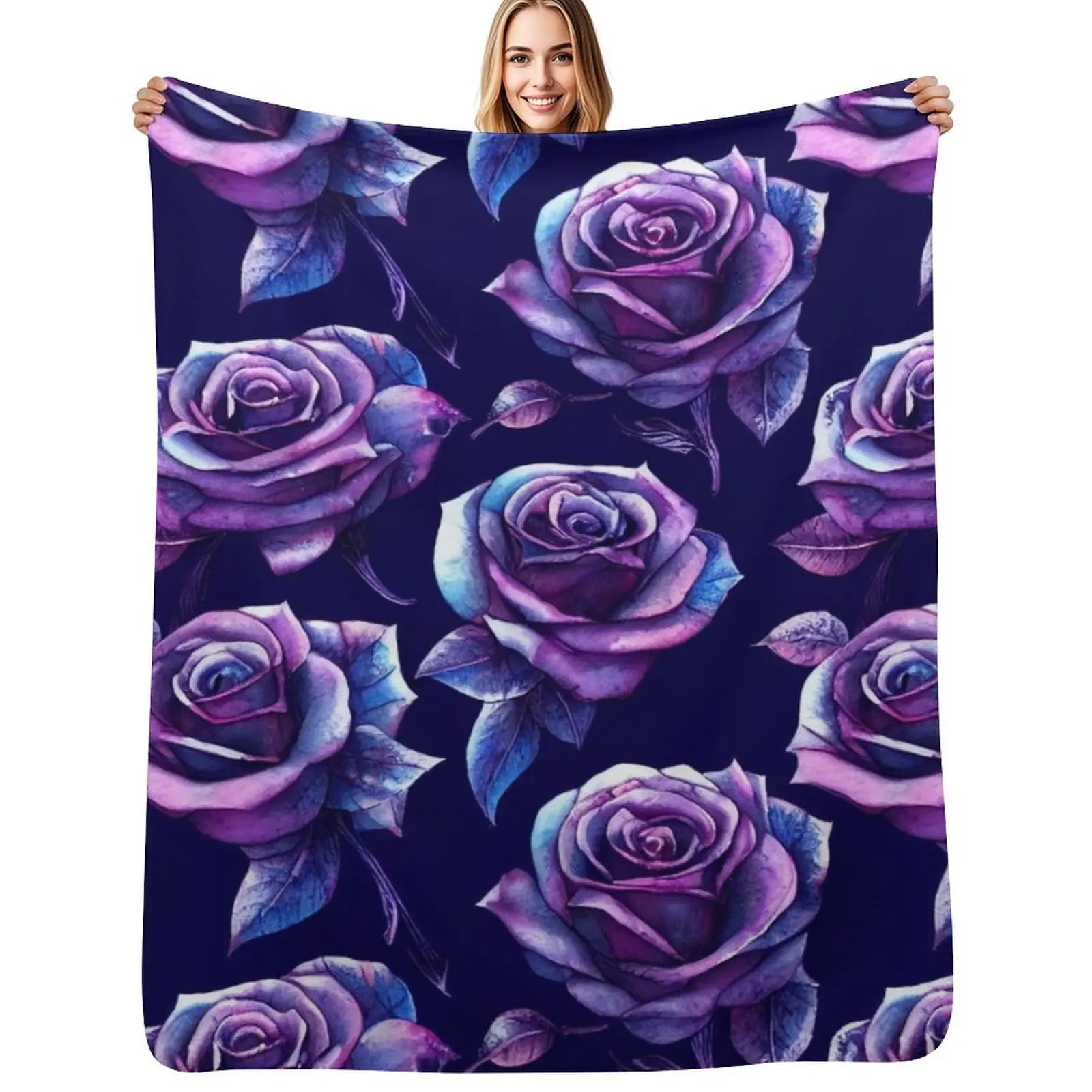 Dark watercolor rose pattern design Throw Blanket Soft Warm Blanket Gift for Grandparents